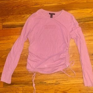 Forever 21 Side Laced Ruched “Gratitude” Slogan Purple Long Sleeve Top